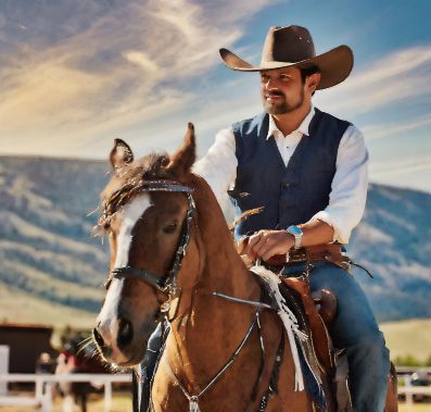 Cowboy riding horseback in Cheyenne, Wyoming